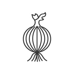 Line Drawing of a Whole Onion with Roots