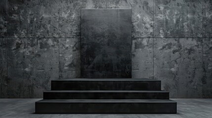 Industrial chic style podium combines raw metal textures with sleek digital interfaces