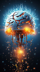 generated illustration brain on circuit board over neural network, brain with circuit board, Brain circuit board background