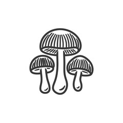 Hand drawn sketch of three mushrooms with striped caps