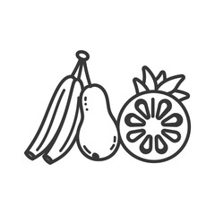 Line Drawing of a Pear Banana and Sliced Citrus Fruit