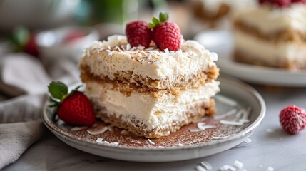 coconut tiramisu, tropical twist on classic tiramisu layers of coconut and espresso-soaked ladyfingers with creamy coconut mascarpone