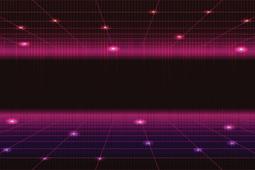 Pixel art background.8 bit game. retro game. for game assets in vector illustrations. Retro Futurism Sci-Fi Background. glowing neon grid. and stars from vintage arcade comp