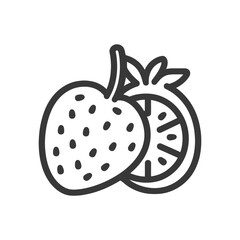 Line Drawing of a Whole Strawberry and a Slice of Orange