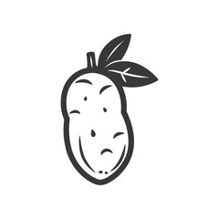 Obraz premium Black and White Illustration of a Single Mango with a Leaf