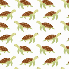 Cute turtle seamless pattern. Kawaii background for children. Under the sea, water animal character, ocean fauna. Flat vector design.	