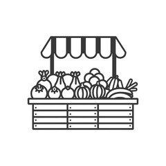 Obraz premium Black and White Line Drawing of a Fruit Stand with Produce