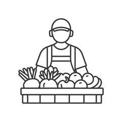 A Grocer Selling Vegetables From a Wooden Crate