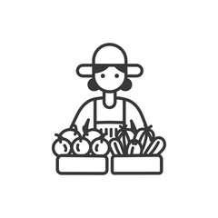 Woman selling fresh vegetables from baskets