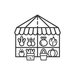 Naklejka premium A Line Drawing of a Market Stall Selling Produce