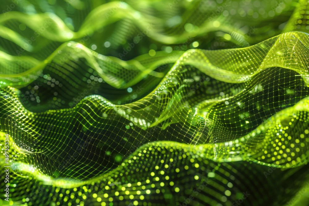 Poster abstract green sound wave visualizing audio data as a futuristic technological background