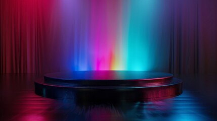 uturistic RGB dark podium with light and reflection background