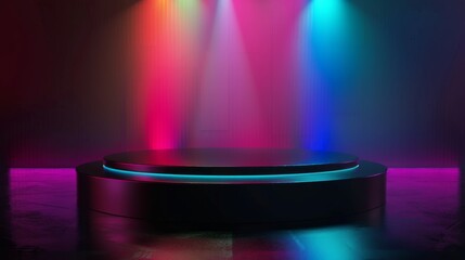 uturistic RGB dark podium with light and reflection background