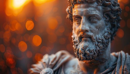 Statue of Marcus Aurelius, epic spectacle, looking into camera, close-up
