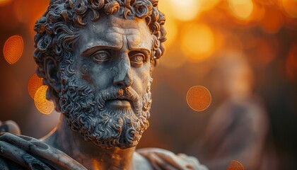 Statue of Marcus Aurelius, epic spectacle, looking into camera, close-up