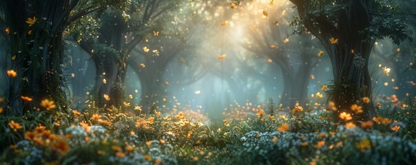 Obraz premium Enchanted Ensemble of Fantasy Foliage, 4K hyperrealistic photo