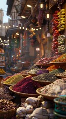 Arabian Nights Market Spice Bazaar, 4K hyperrealistic photo