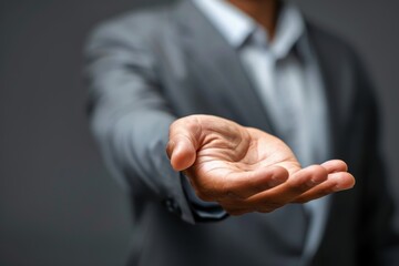 Fototapeta premium businessman hand holding to empty space, front view