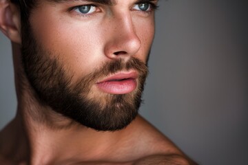 Obraz premium male model, stubble beard, realistic, studio light, close up, detailed, handsome