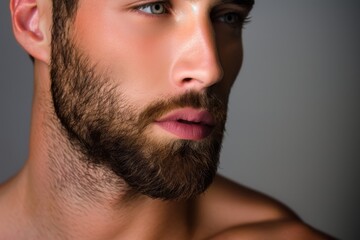 Obraz premium male model, stubble beard, realistic, studio light, close up, detailed, handsome 