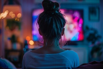 Obraz premium a woman watching a reality TV show higt quality