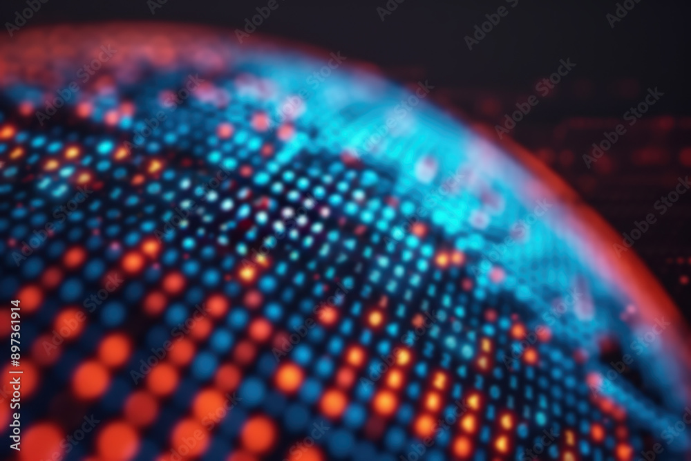 Poster abstract digital globe with colorful dots and lines, representing global connectivity, data networks