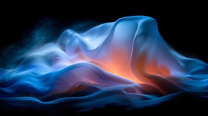 Obraz premium Abstract flowing fabric background with wavy shapes in blue and orange hues