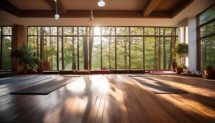 Yoga studio: yoga room.