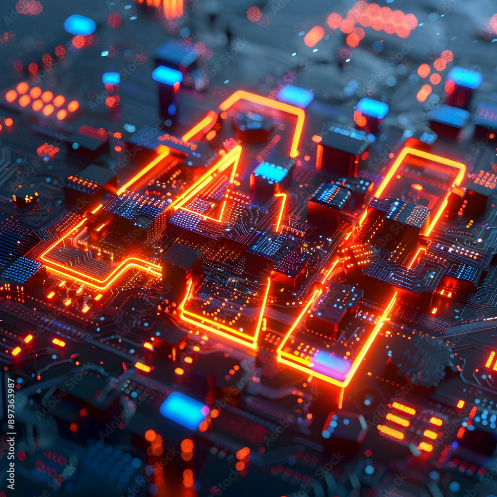 Poster mesmerizing 3d showcasing the of technology featuring glowing circuits neon highlights and a dynamic