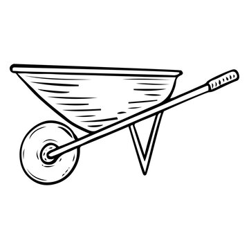 recommend clip art: Garden wheelbarrow hand drawn in doodle style. A tool for transporting heavy loads during gardening or construction work. Vector line art illustration.