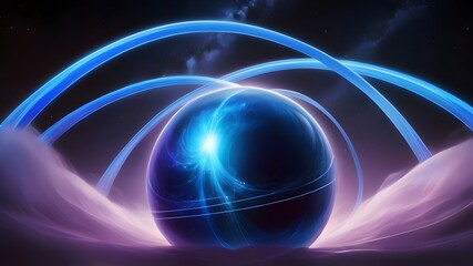 Obraz premium Enchanting blue curves and orb signaling in a starry night sky with violet accents