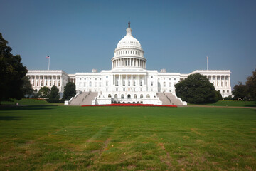 A majestic white structure with grand staircases showcasing its entrance