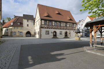 Historisches Rathaus von 1561 in Gochsheim, Landkreis Schweinfurt, Unterfranken, Bayern, Deutschland.
