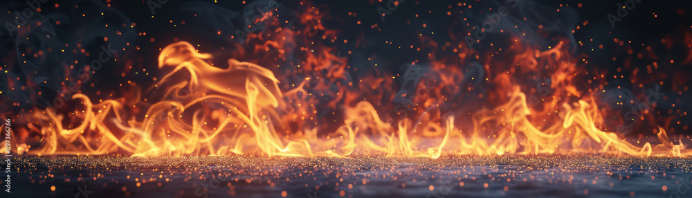 Poster abstract image of vibrant flames dancing against a dark background, creating a dynamic and powerful 