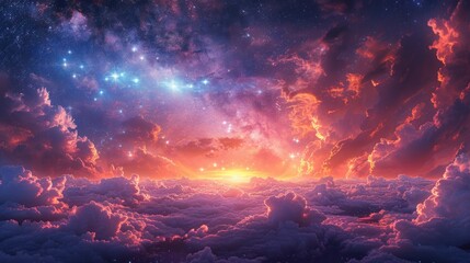 Fototapeta premium Celestial Cloudscape: A Dreamy Sunrise Above the Clouds