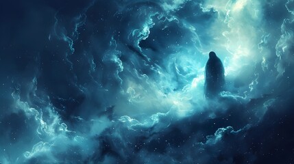 Fototapeta premium Man and the formidable and beautiful forces of nature. To the desktop and for use as a graphic resource