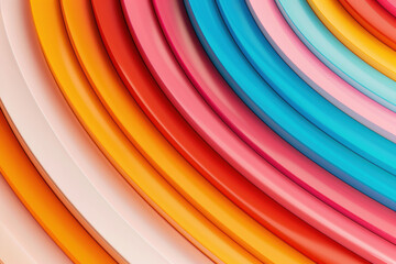 Obraz premium Colorful abstract background with curved lines in vibrant shades of orange, pink, blue, and yellow. Modern art design with smooth, flowing patterns.