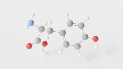 tyrosine molecule 3d, molecular structure, ball and stick model, structural chemical formula l-tyrosine