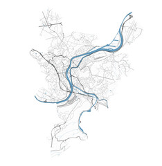 Map of Liege, Belgium. Detailed city map, metropolitan area.