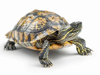Fototapeta premium Tranquil Water Turtle on White Background
