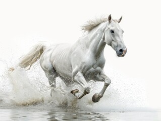 Obraz premium Majestic Water Horse on White Background - Mythical Creature Symbolizing Power and Grace