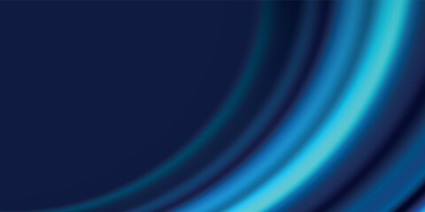 Modern dark blue abstract horizontal banner background with glowing geometric lines. Shiny blue diagonal rounded lines pattern. Futuristic concept