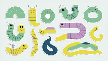 Vibrant flat vector worm art