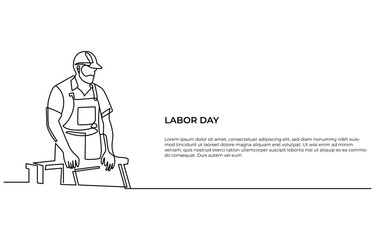 Continuous single line labor day concept outline vector art illustration