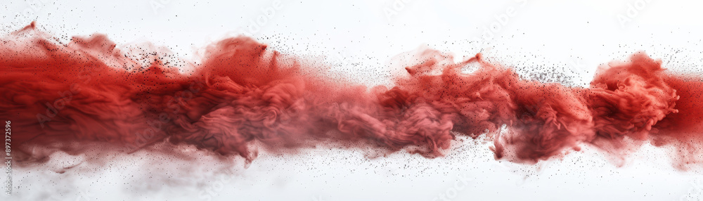 Wall mural abstract red powder explosion against white background, creating a dynamic and vibrant visual effect