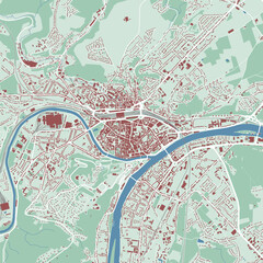 Namur map, Belgium. City map, streetmap with buildings and roads, parks and rivers.