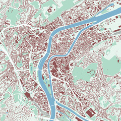 Liege map, Belgium. City map, streetmap with buildings and roads, parks and rivers.