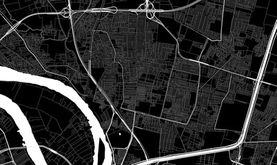 Map of Shubra El Kheima, Egypt. Black and white city map, metropolitan area border.