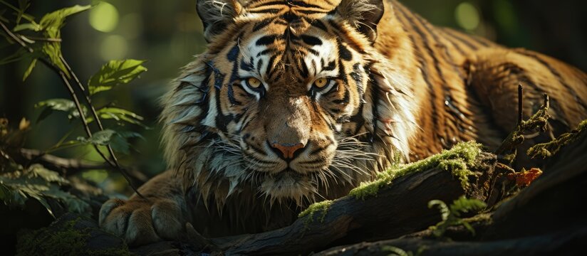 Huge tiger in green nature habitat