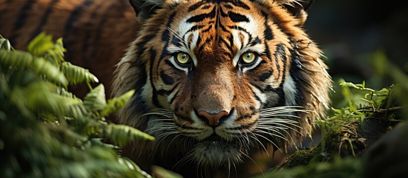 Huge tiger in green nature habitat